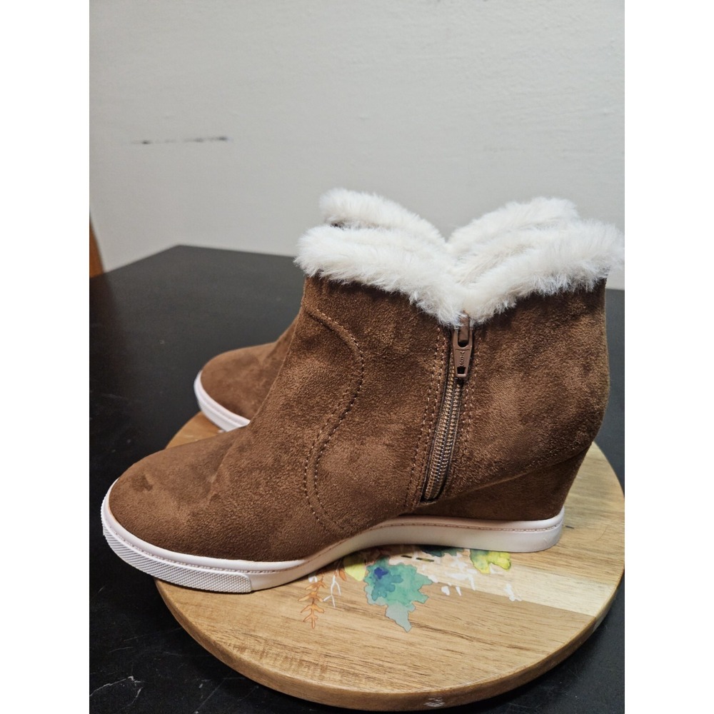 a.n.a *NEW* Wedge Brown‎ Faux Suede/Fur Lined Ankle WARM Bootie Sz W/8.5 NWOB - Picture 6 of 12